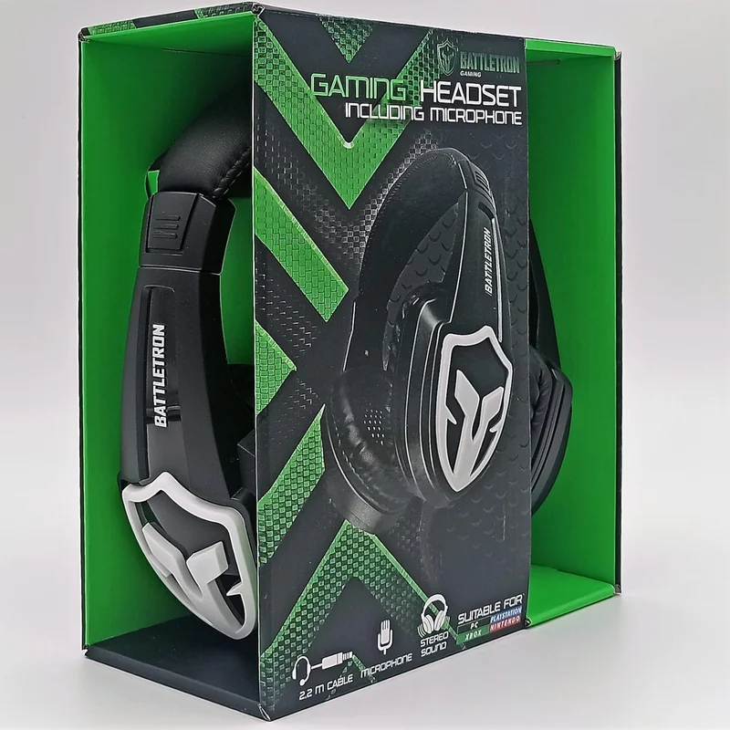 Casque Battletron noir et blanc avec microphone