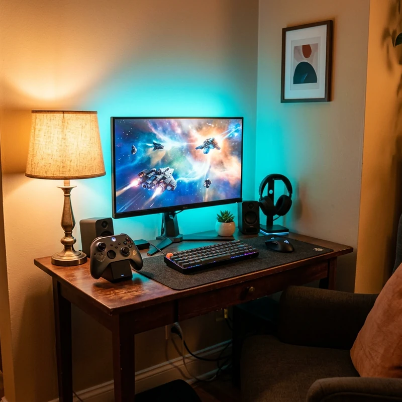 Setup gaming compact avec écran et manette Battletron