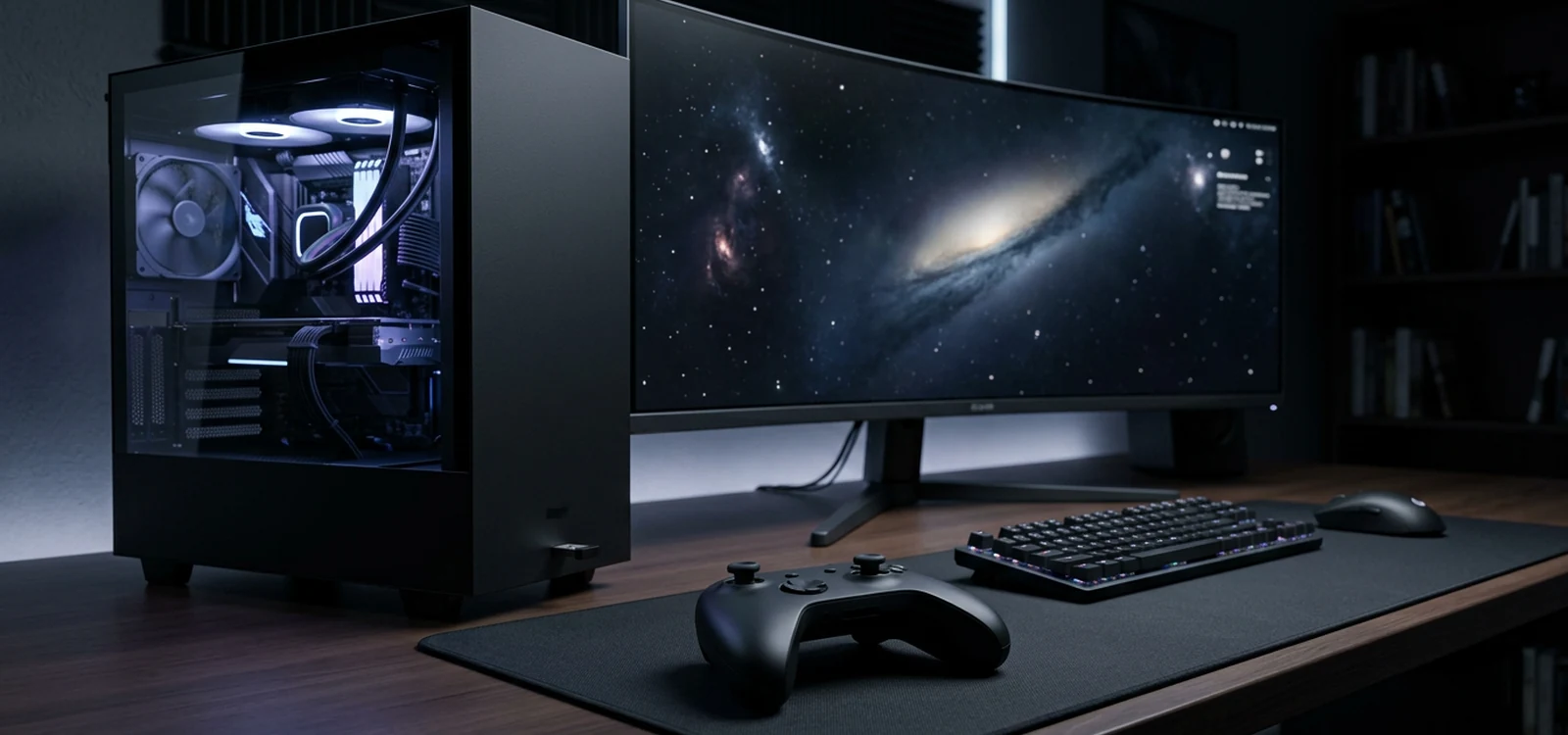 Manette Battletron branchée à un PC gaming sobre